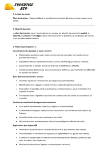 fiche de poste chef de chantier