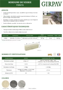 bordure t3 imitation pierre fiche technique​